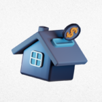 Cofrinho em formato de casa com moeda de dólar, simbolizando poupança.